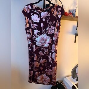 Floral Print Cap Sleeve Midi Dress in Purple with Pink Blooms